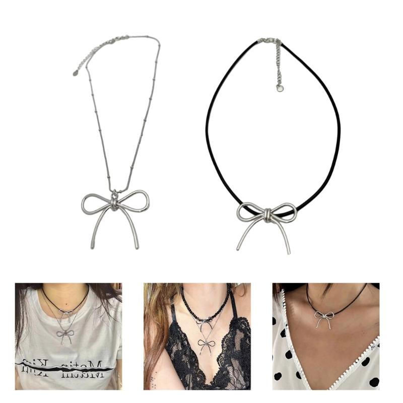 Bowknot Pendant Sweater Necklace Charm Women Girl Choker Summer Fashion Simple Geometric Clavicle Chain Party Jewelry