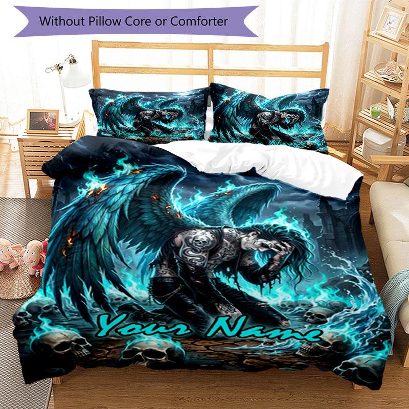 3pcs Custom Name "Angel Darkness" Bedding Set Printed Bedding Set Duvet Cover Closure Includes 1 Duvet Cover & 2 Pillowcases Bedroom Decor