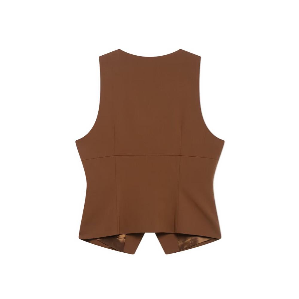 2025 Women's Slim-Fit V-Neck Vest Top with Pocket Detail for Spring/Summer