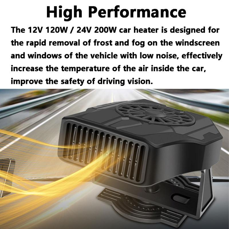 12V 120W/24V 200W Car Electric Windshield Heater Car Defroster Cooling Heating Fan Defogger Black Defogging Defrosting Fan
