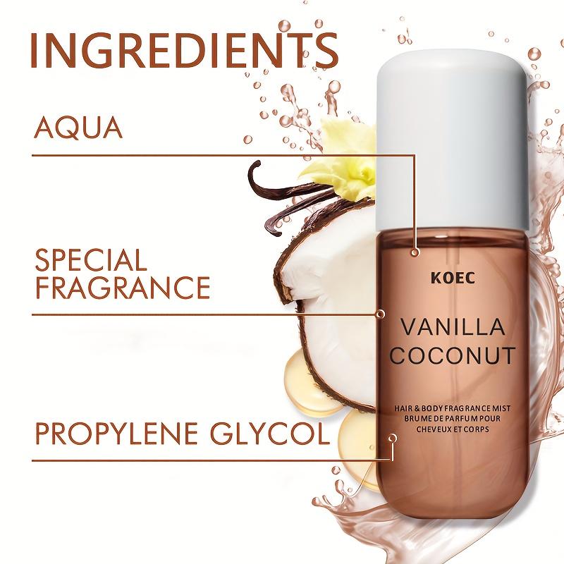 KOEC Vanilla & Coconut Fragrance Mist Perfume Refreshing Moisturizing Triple Notes Plant Fragrances Propylene Glycol