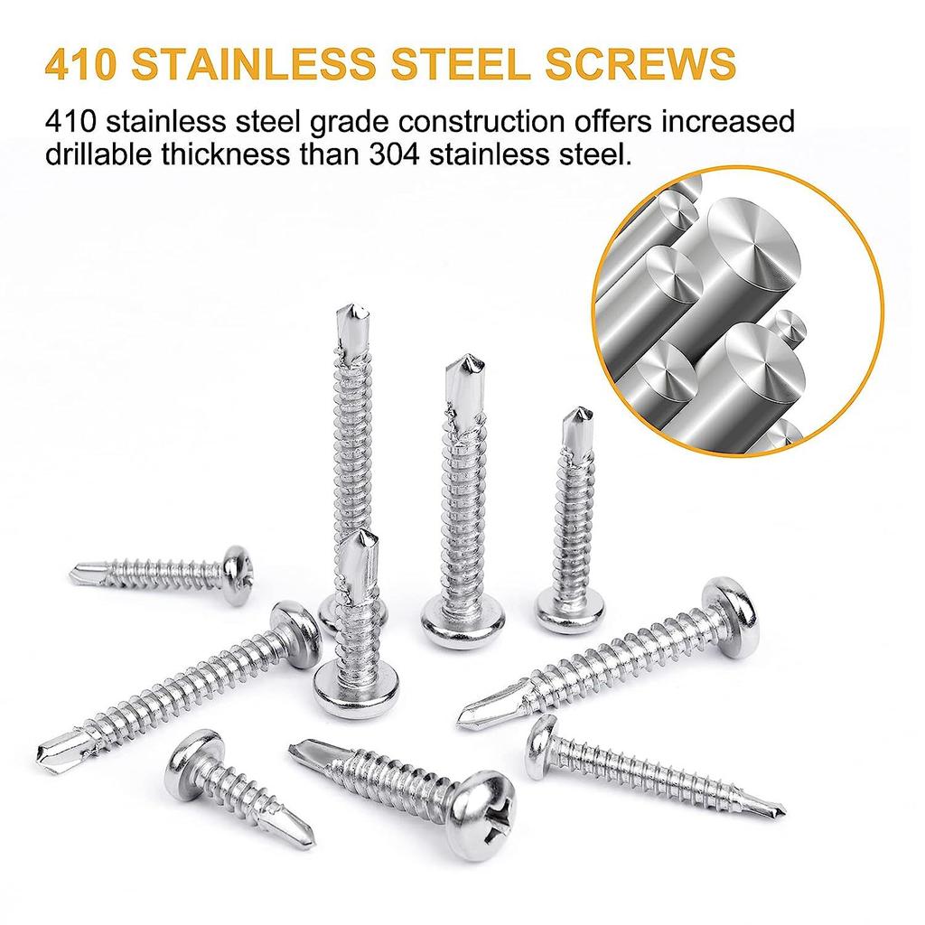 415Pcs Cross Pan Head Self-Tapping Self-Drilling Screw Set 410 Stainless Steel Round Head Dovetail Screw Box