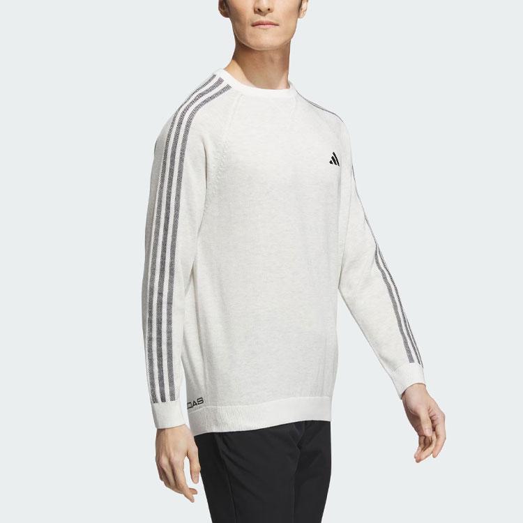 Adidas Long Sleeve Pullover Sweater Color Block Golf Crew Neck Men Sweater White HY0963