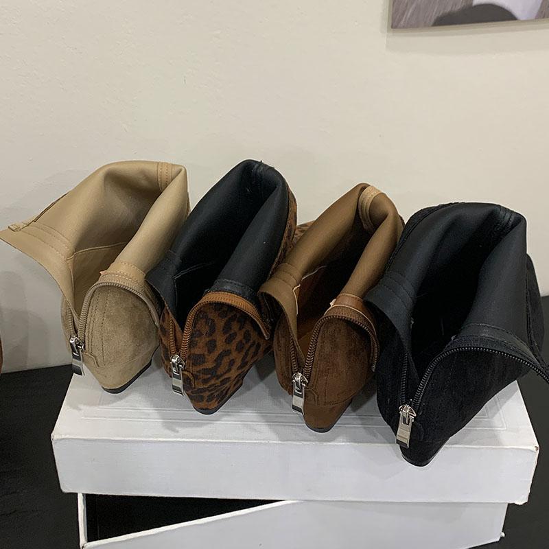 Fashion Fashion Low Heel Women Ankle Modern Boots With Zippers Shoes Pointed Toe Elegant Ladies Short Boots Female Pumps Shoes lady