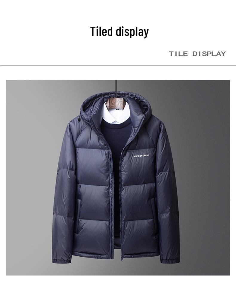 Winterjacke mit Kapuze für Herren: Dicker, warmer Freizeitmantel mit 90 % weißer Entendaune