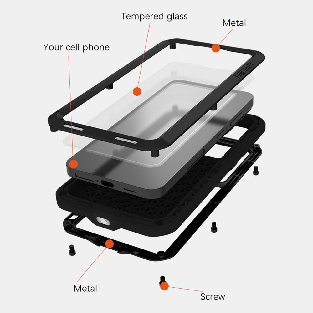 LOVE MEI Pour Samsung Galaxy S24 Coque Métal+Silicone Housse de Téléphone avec Film en Verre Trempé