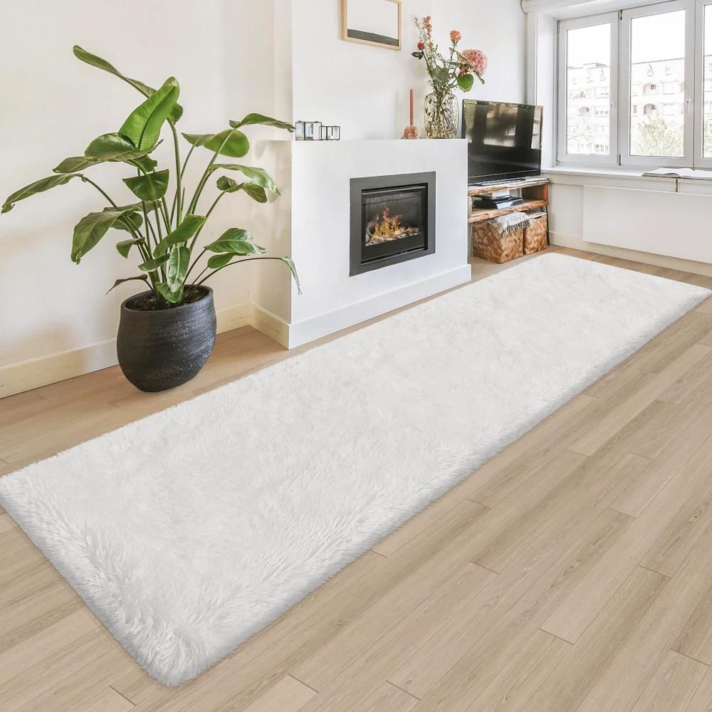 Langpolig Tie-Dye Shaggy Vloerkleed, Zacht Pluche Antislip Vloerkleed voor Hal Slaapkamer Studentenkamer Kinderkamer Warme Huisdecoratie 40x120cm 16x47inch wit