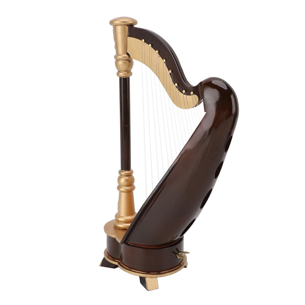 25cm Mini Harp Model with Music Miniature Musical Instrument Replica Ornament for Desk Bookshelf