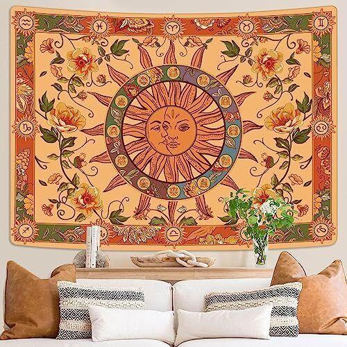 Kanui Sun and Moon Tapestry in Boho Style 75x100 чёрный