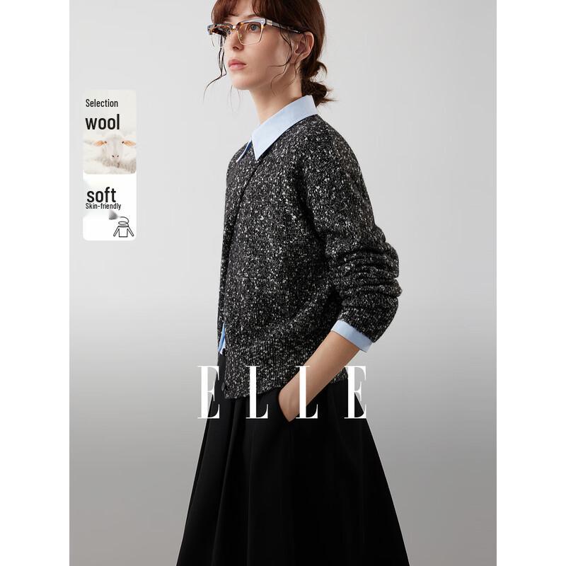 ELLE Women's Patterned Yarn Round Neck Knit Sweater