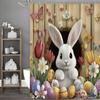 Easter Cute Bunny Shower Curtain, Tree Hole Floral Egg Butterfly Bathroom Decorative Shower Curtain, Waterproof Shower Curtain w