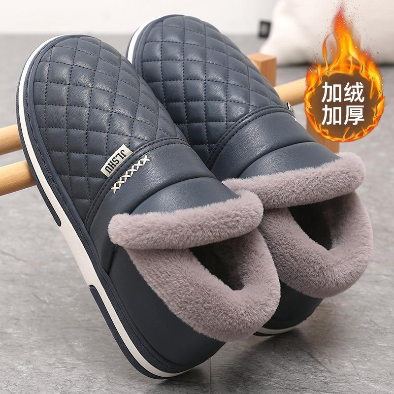 Waterproof cotton slippers women's winter new bag heel indoor home elderly leather velvet cotton shoes men's outer wear