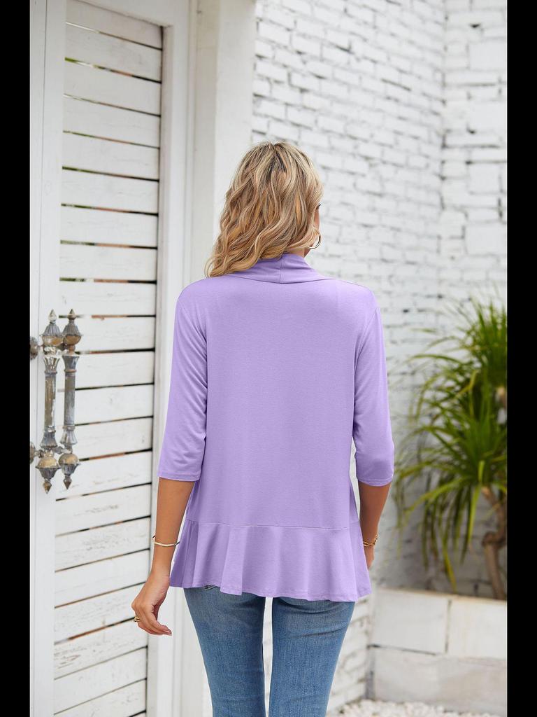 2023 Sommer Damen Einfarbige Strickjacke mit gerüschten Dreiviertelärmeln