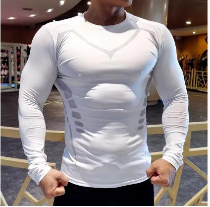 Men's Compression Running T-Shirt Fitness Tight 3D Long Sleeve Sports Shirt Training Jogging Top Sportswear T-Shirt