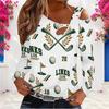 Women Plus Size Asymmetric Cutout Neck Cold Shoulder Long Sleeve Camping Printed Top