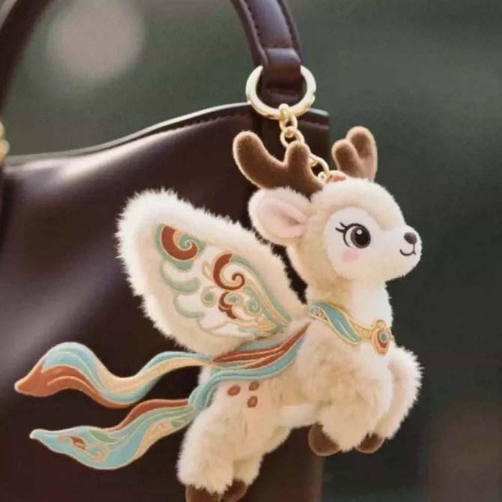 Soft Nine-Colored Deer Keychain Cartoon Plush Doll Key Ring Flying Cat Pendant Festival Gifts