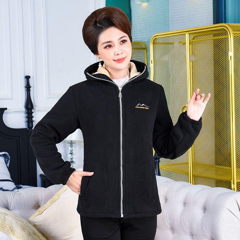 Middle-aged and Elderly Women s Autumn and Winter Polar Fleece Women s Hooded Jacket Plus Velvet Warm Fleece Sweater Loose Large Size XXXXXL чёрный 1959₽