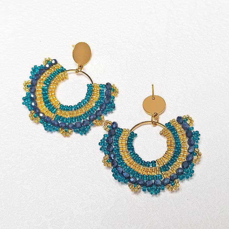 Handmade Ethnic Fan-Shaped Beaded Earrings - Unique, Light Luxury Style for Women