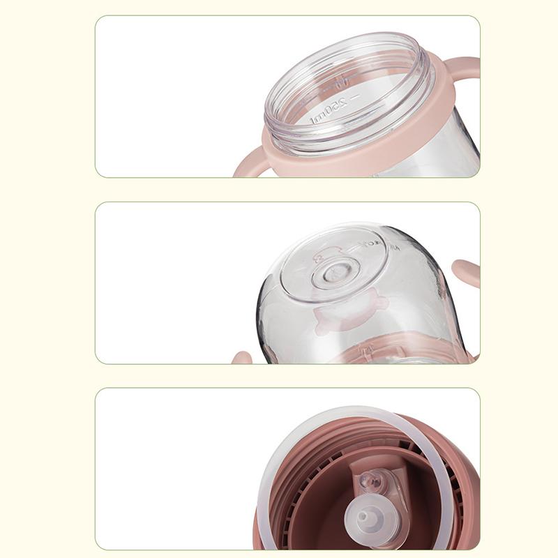 250Ml Cartoon Pattern Outdoor Child Drinking Bottle With Straw Baby Feeding Cup For Kids Training Portable Handle Water Bottle