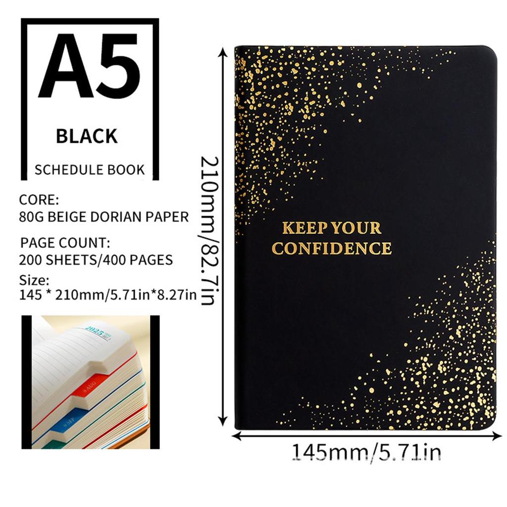 English inner pages, A5 leather 2025 business schedule, student daily planner, 365-day record book, notepad, memo, 180 sheets, 360 pages