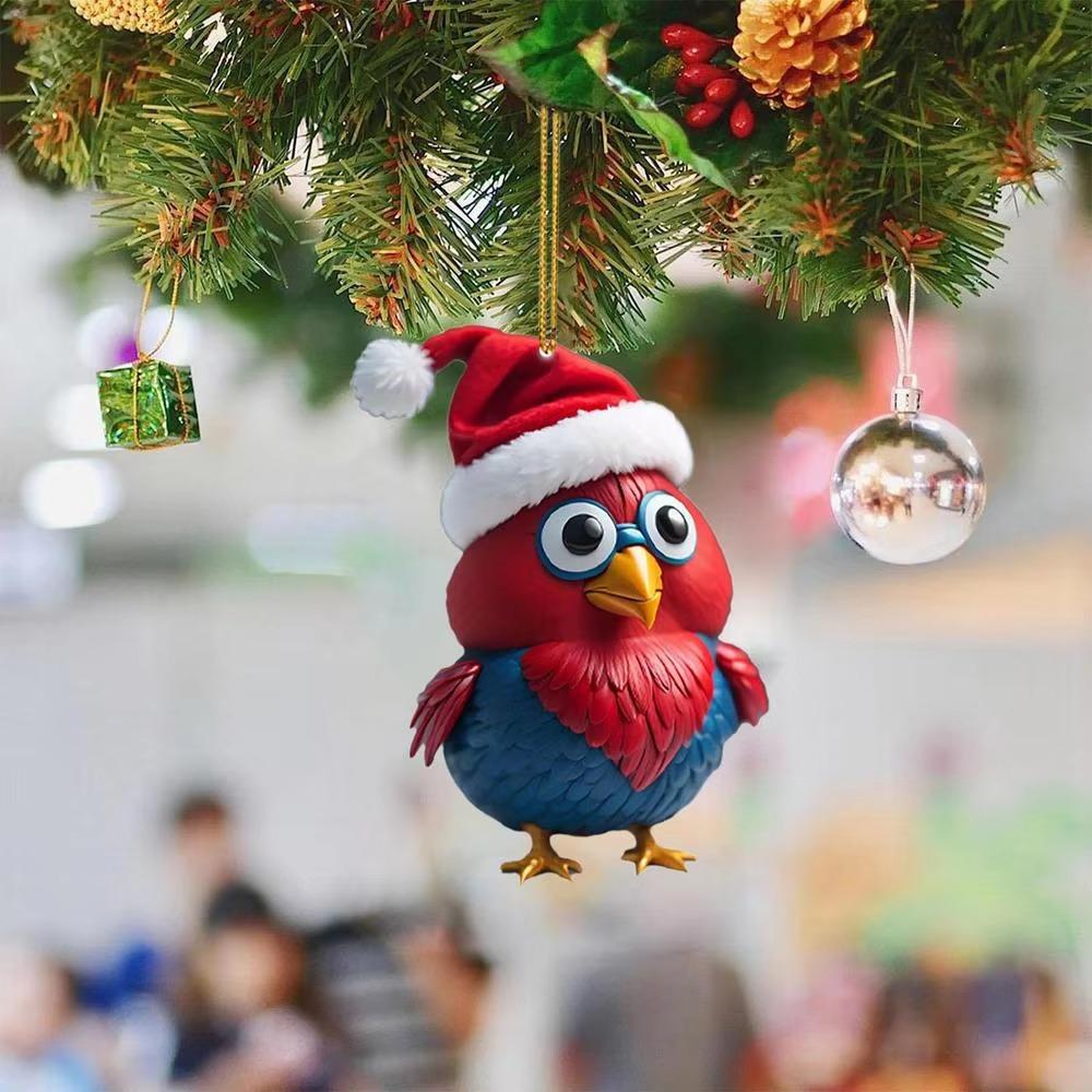 2D Christmas Rooster Ornament Cute Car Chicken Pendants Flat Rooster Pendant Party Supplies