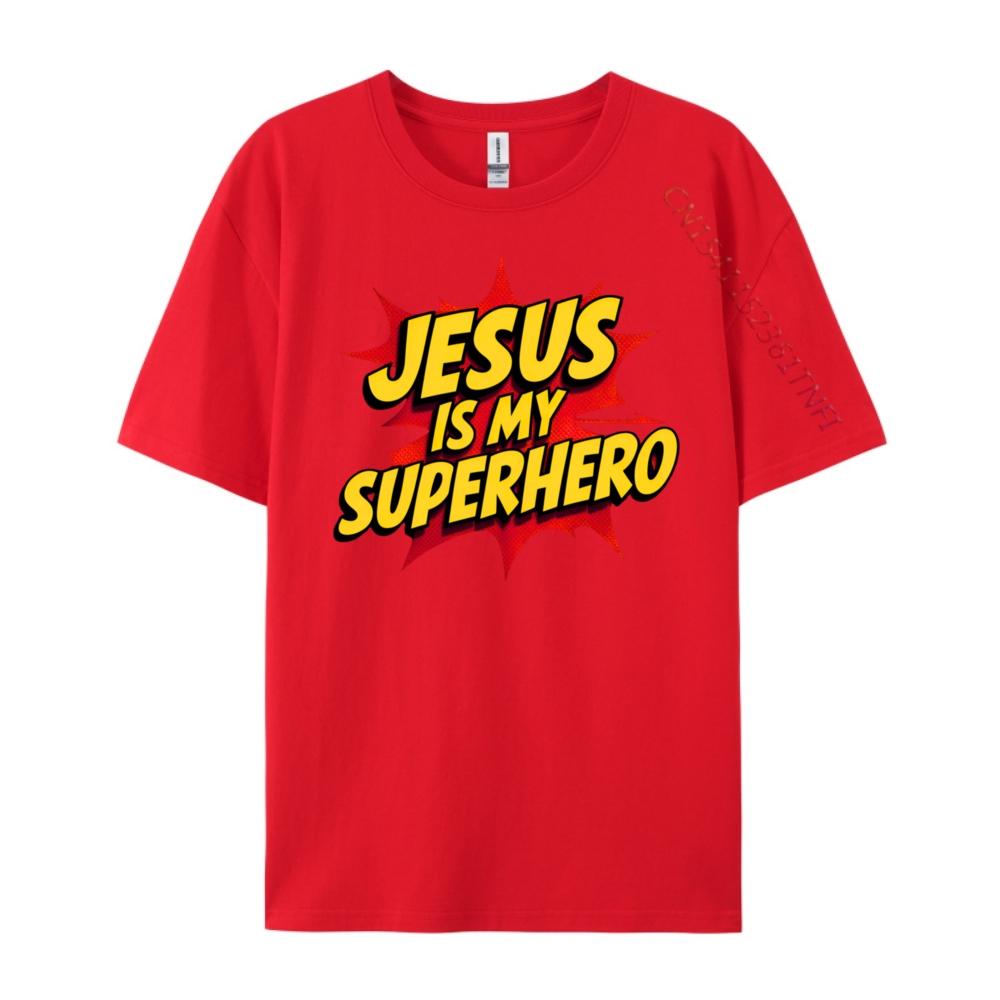 Jesus Is My Superhero Christian God Religious Comic Boy Wholesale Tshirts 100 Pcs Fall Luxury TShirt Illustration S