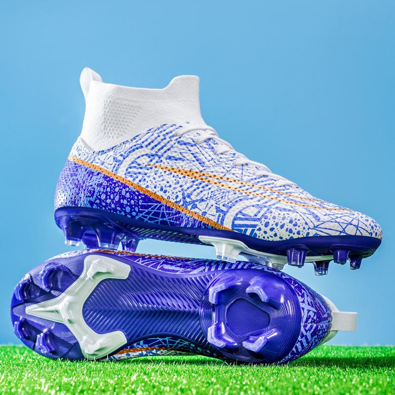 Foreign trade football shoes men's broken nails mandarin duck shoes high-top fly-woven socks male adolescent students training shoes large size