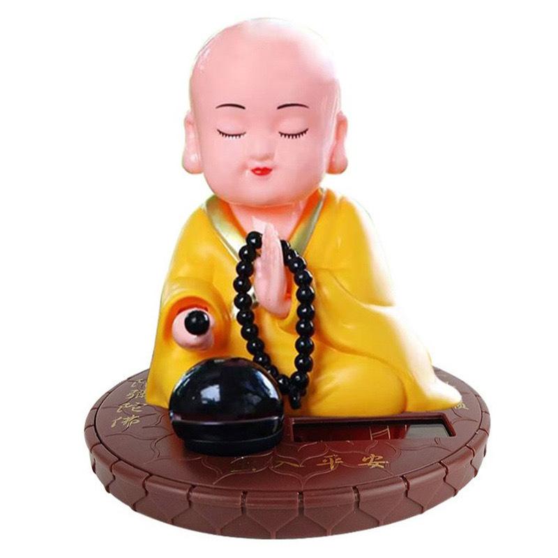 

1 шт., автомобильная приборная панель, украшение для домашнего офиса, солнечная батарея, качающаяся голова, танцующая игрушка, статуэтки буддийских монахов жёлтый