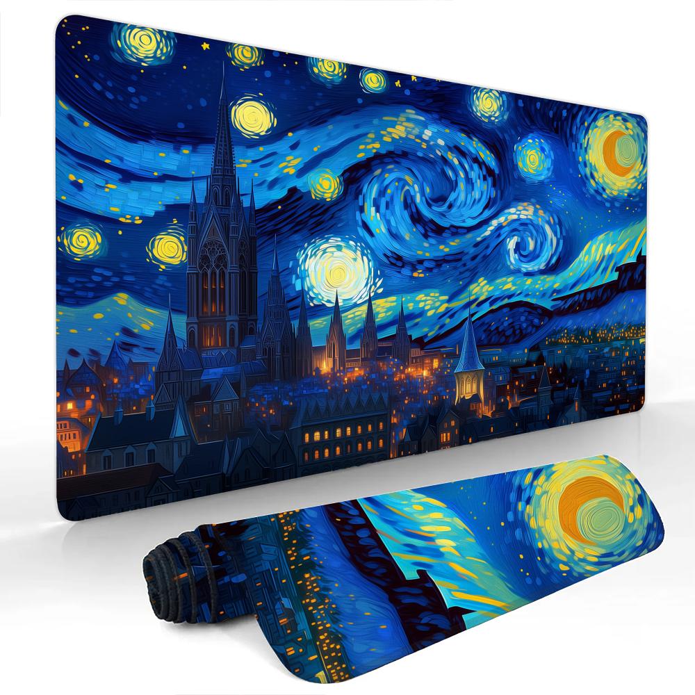 Starry Moon Night Gothic Town Mouse Pad Gaming mats NonSlip Desk Mat mouse carpet with Stitched Edge HD printing Office mat 800x300x2mm