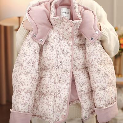 Mädchen Kapuzen-Baumwolljacke mit Blumenmuster Warmer Wintermantel Verdickte Weiche Oberbekleidung