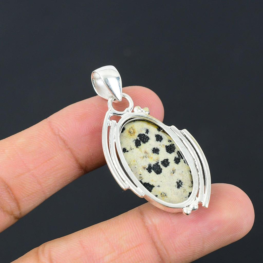 Wedding Gift For Her 925 Silver Natural Dalmatian Jasper Gemstone Pendant