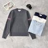 College Style Knitted Sweater: Red, White & Blue Double Sleeve, Round Neck, Casual Wool for Autumn/Winter