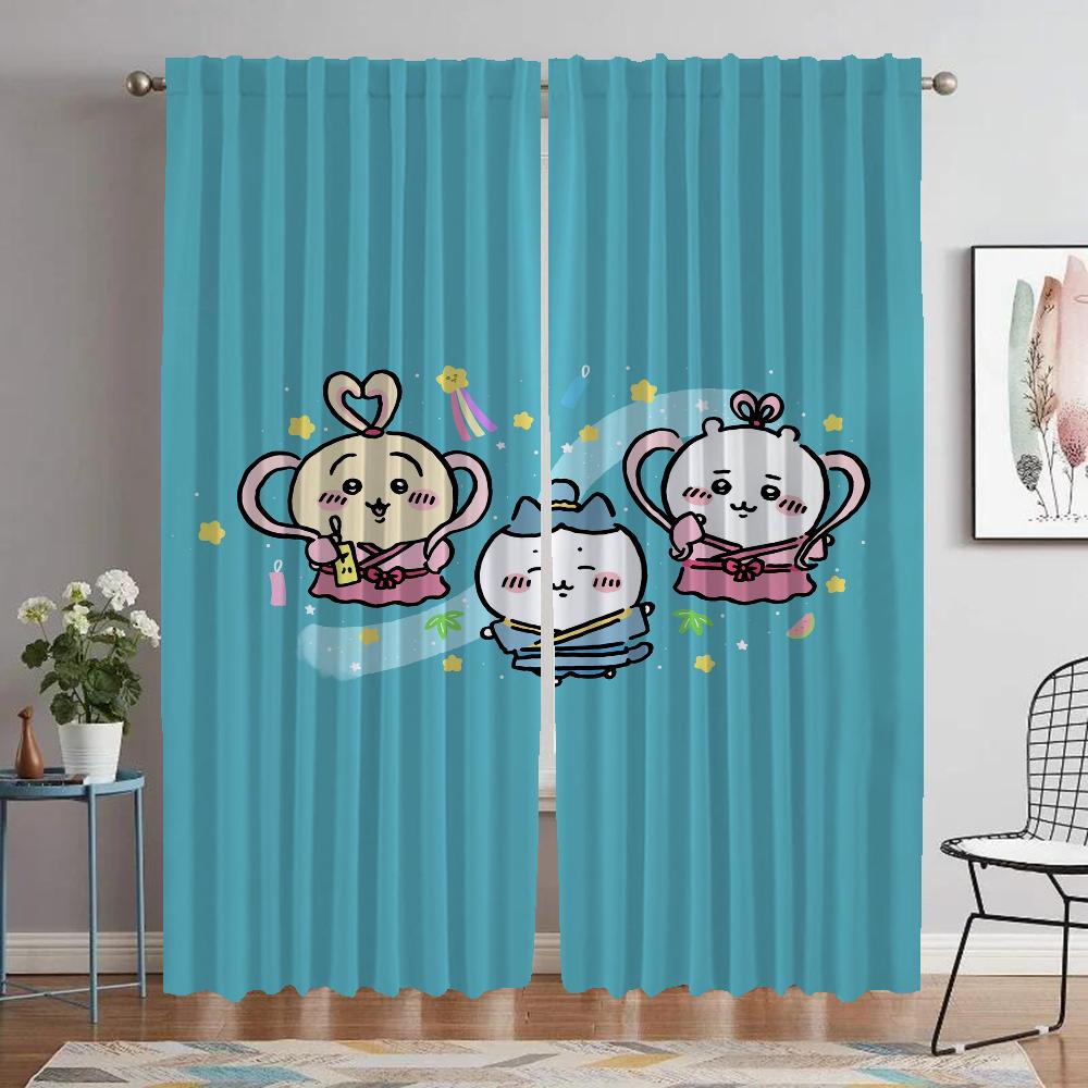 Chiikawas Blackout Curtains for Living Room Curtain Halloween Decoration Kitchen Curtains 2 Pieces Tulle for Bedroom Partition