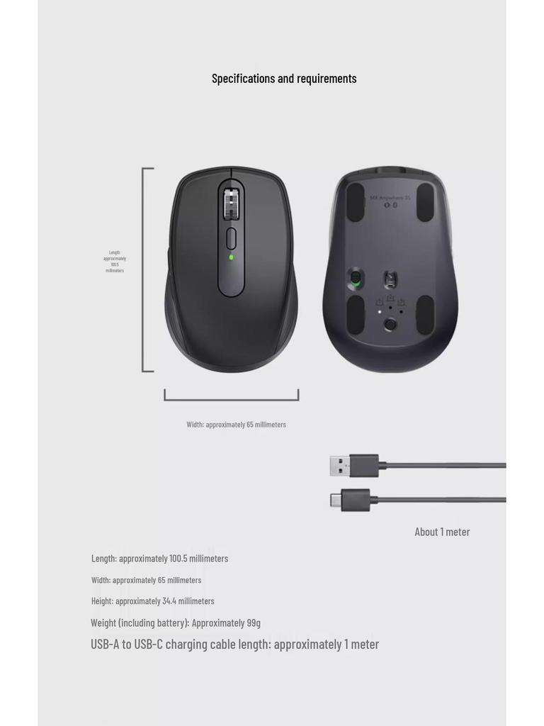 Universal 3S Wireless Bluetooth Mouse with 3-Mode Charging for Home, Office, or Business Use