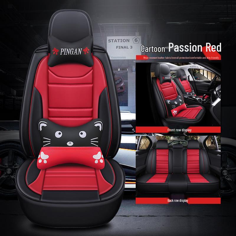 2025 Universelles Voll-/Halbwickel Leder Cartoon Autositzkissen für alle Jahreszeiten