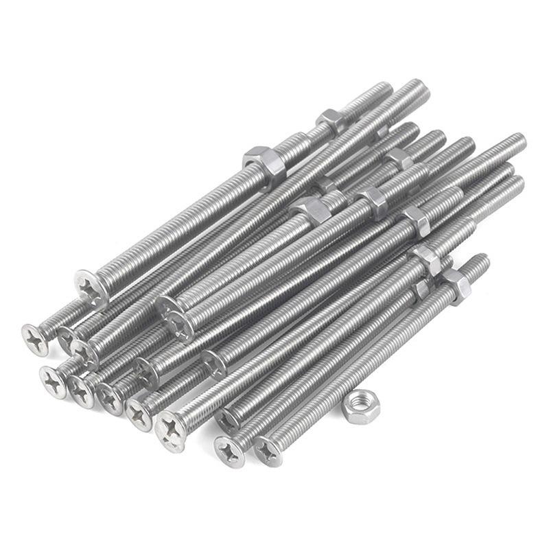 304 Stainless Steel Extra Long Phillips Flat Head Screws and Nuts Set (2M, 3M, 4M)