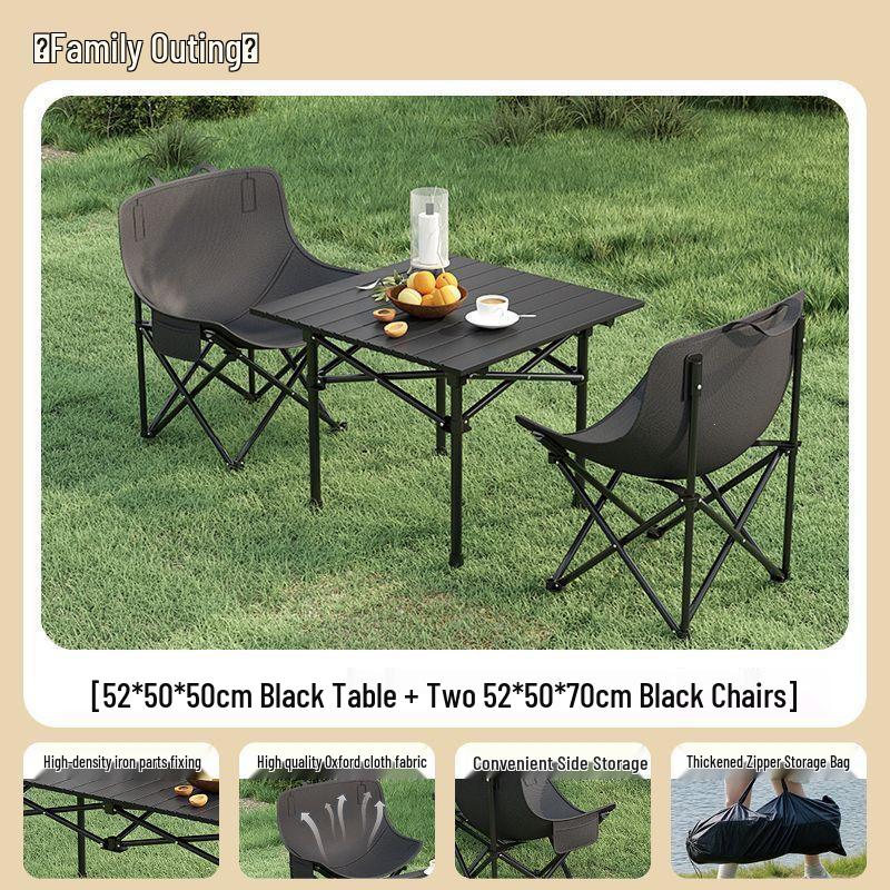 High-Back Portable Moon Chair and Folding Table Set for Camping and Picnic