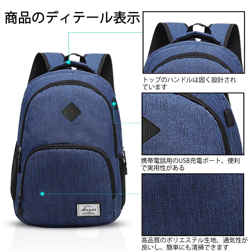 FANDARE School Backpack with USB Charging Port, Lightweight Daypack with 15.6-inch Laptop Storage, Nylon Backpack, Large Capacity, Waterproof,