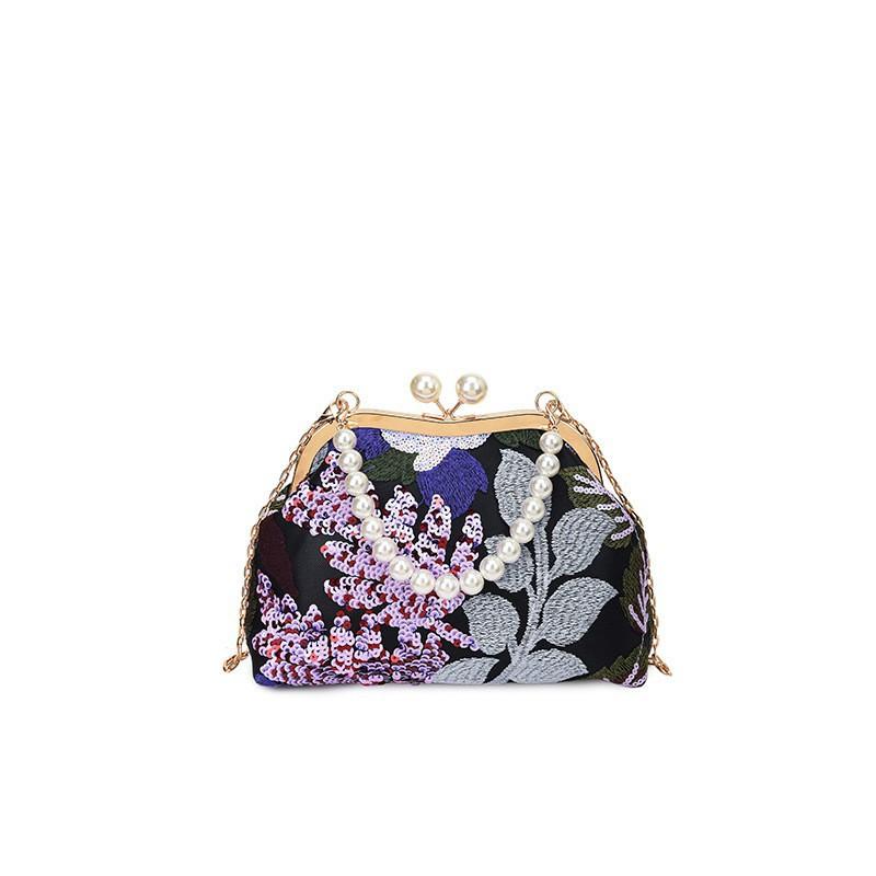 

Retro Shell Handbag Female Niche Embroidery Sequins Pearl Dinner Bag Temperament Socialite One-shoulder Cross-body фіолетовий