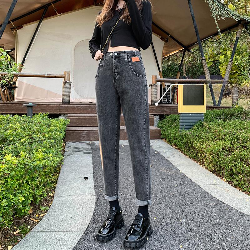 Pantalones Vaqueros de Primavera para Mujer de Talla Grande Elásticos con Botones Rectos Básicos de Cintura Alta Pantalones Largos Azules