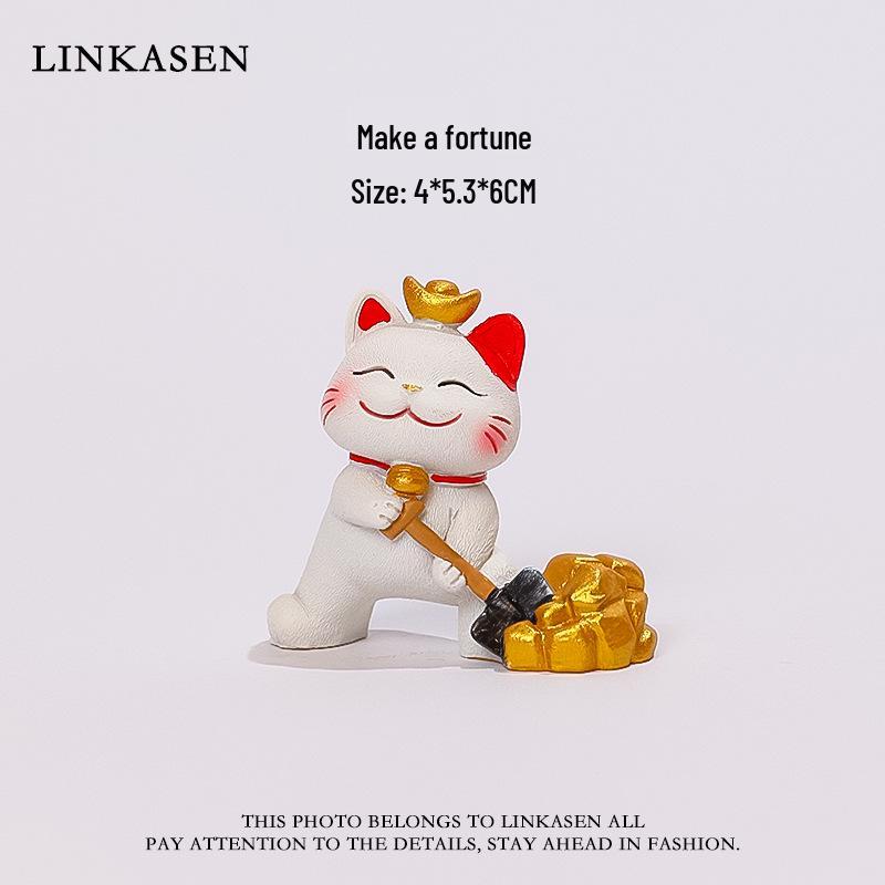 Cute Cartoon Lucky Cat Resin Ornament - 2025 Creative Office & Desktop Decor