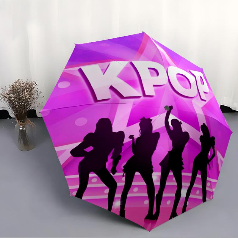 K-Pop Themed Automatic Opening/closing Umbrella with K-Drama Group Icon & K-Pop Logo - 8-Rib Sturdy Korean Pop Culture Design, (as the picture,Iron&8K)