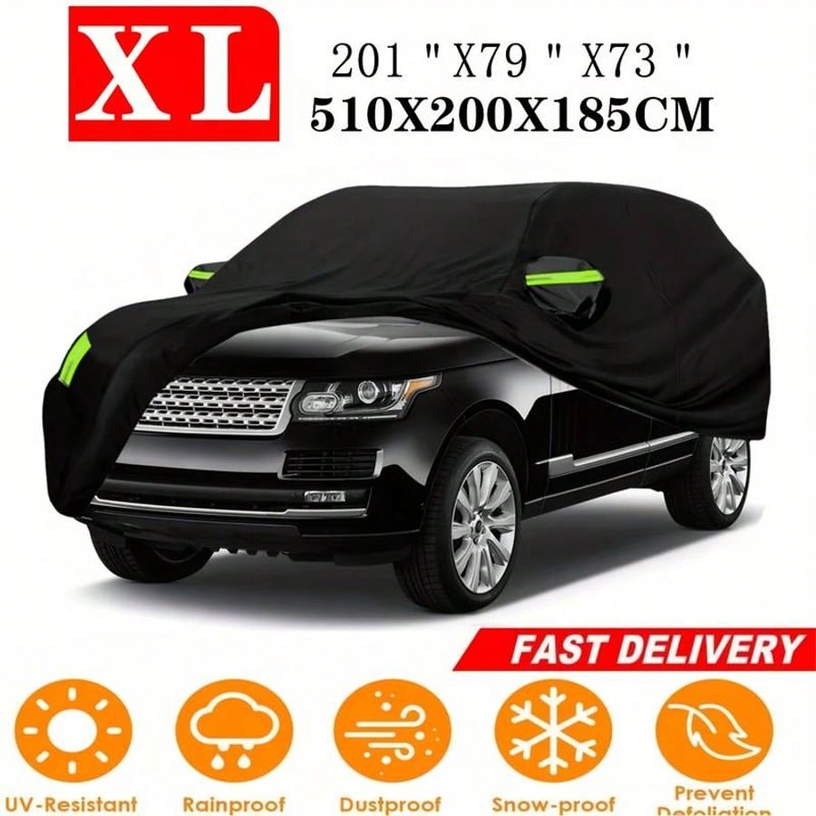 Premium Black 190T Car Cover with Reflective Strips, Dustproof Scratch Resistant Heavy Duty Protector for Sedan Hatchback SUV