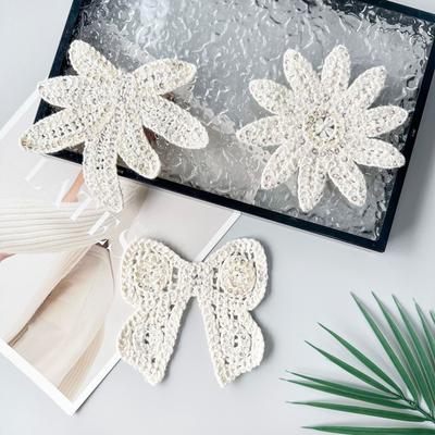 Apricot Cotton Thread Woven Sequins Cloth Sticker Bow Leaf Decorative Clothing Top T-Shirt Shirt Cloth Sticker Accessories
