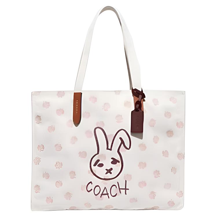 

Coach 42 Snap Closure Rabbit Print Recycled Canvas And Recycled Leather Shoulder Bag Large Women shoulder bag White CF926-LHCAH Basic Set (Bag+Dust Bag)
