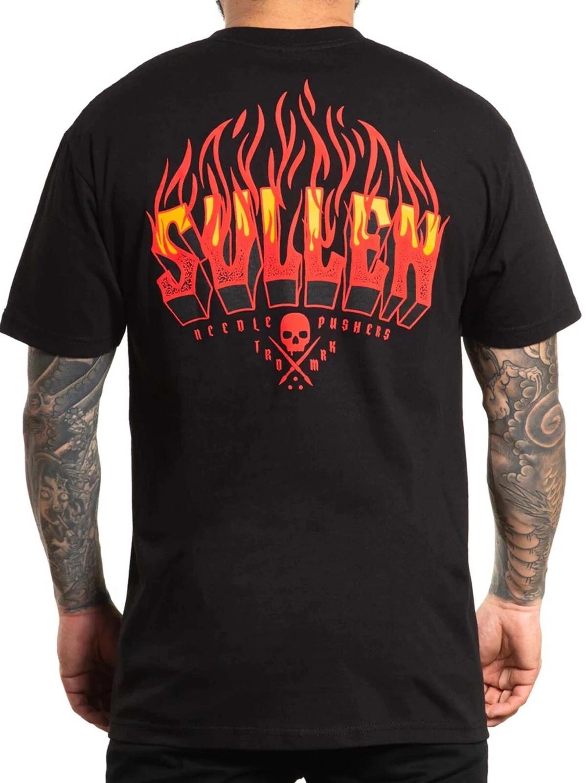 

Sullen Men s Inferno Short Sleeve Standard T-shirt Tattoo Style Fire Flames Tee M