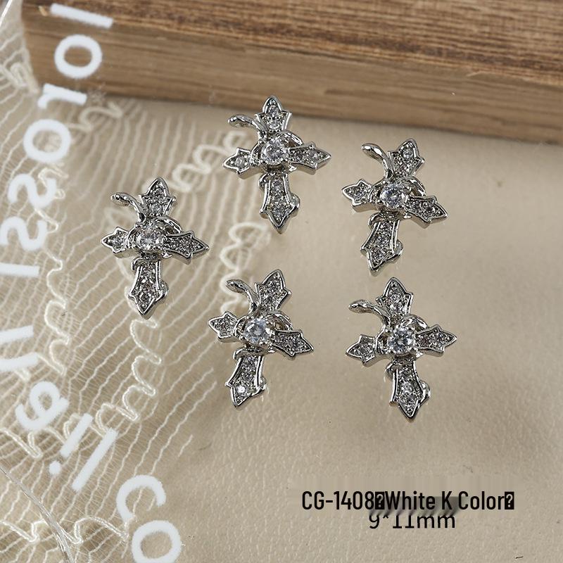 Luxury Zirconia Rhinestone Cross Nail Art Decorations - Dark Retro Style Press-on Nails