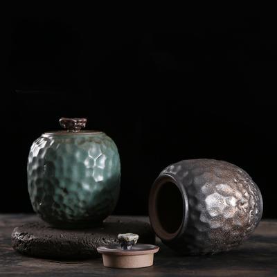 BRGilded Iron Glazed Hammered Tea Jar Ceramic Awakening Tea Jar Spice Container Handmade Storage Jars Ceramic Pet Urn 250mlEY