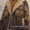 UNIFREE Vintage Fair Isle Suede Patchwork Lamb Fleece Jacket