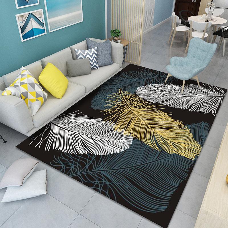 WTEMPO Feather Print Carpet Living Room Large Area Anti-Slip Carpet Bedroom Room Bedside Blanket Home